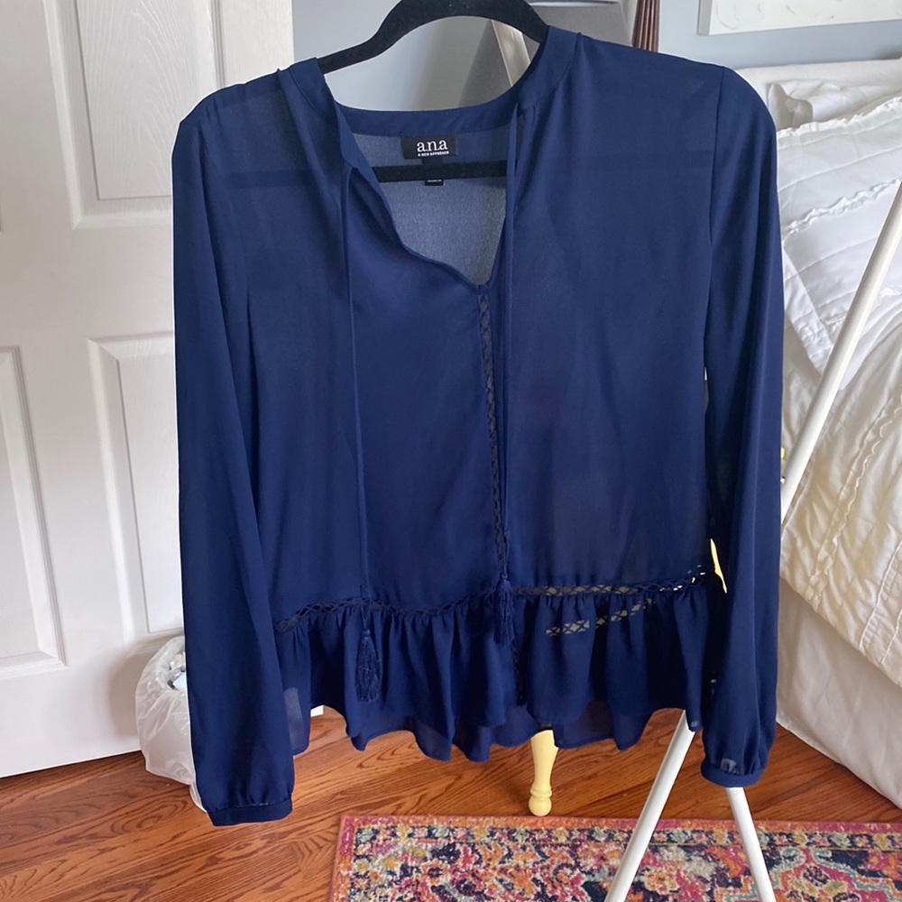 a.n.a. Dark Blue Sheer Blouse